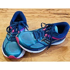 Saucony Everun Womens Size7.5 Running Shoes Teal Blue Coral S10350-3  EUC!